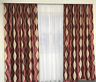 Гарні штори готові в зал спальню, комплект штори блекаут бордові 2шт розмір 150*270