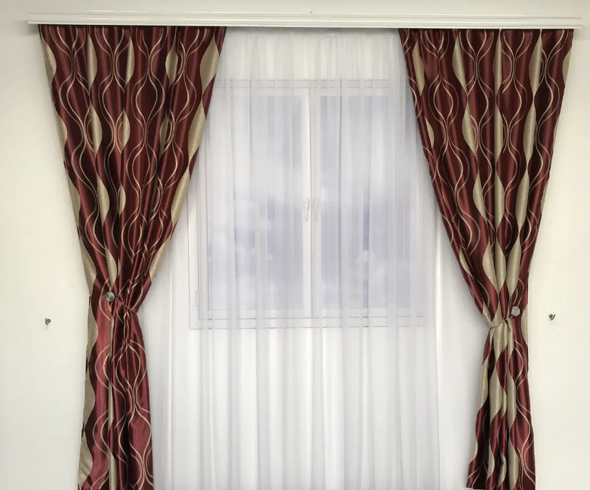 Красивые готовые шторы в зал спальню, комплект шторы блэкаут бордовые 2шт размер 150*270 - фото 3 - id-p1628650736