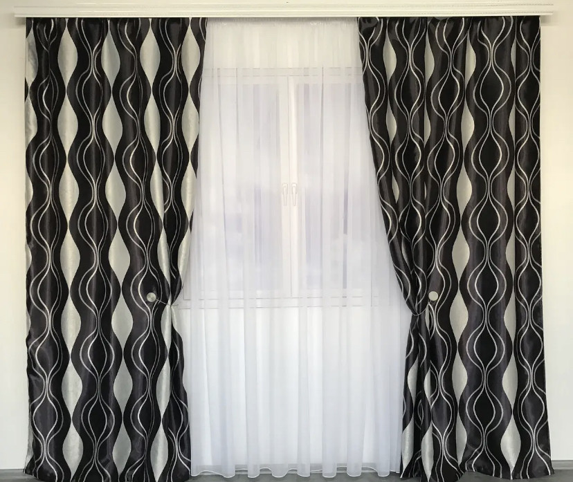 Сучасні портьєри для залу з тканини блекаут 2шт розмір 150*270 у чорному кольорі, комплект штор