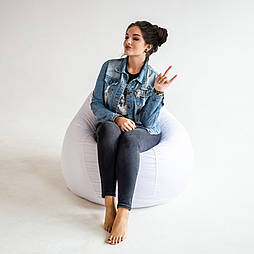 Крісло мішок біле Оксфорд, кресло мешок белое, безкаркасне крісло груша біла, мешок кресло груша белая, пуфик мешок белое кресло