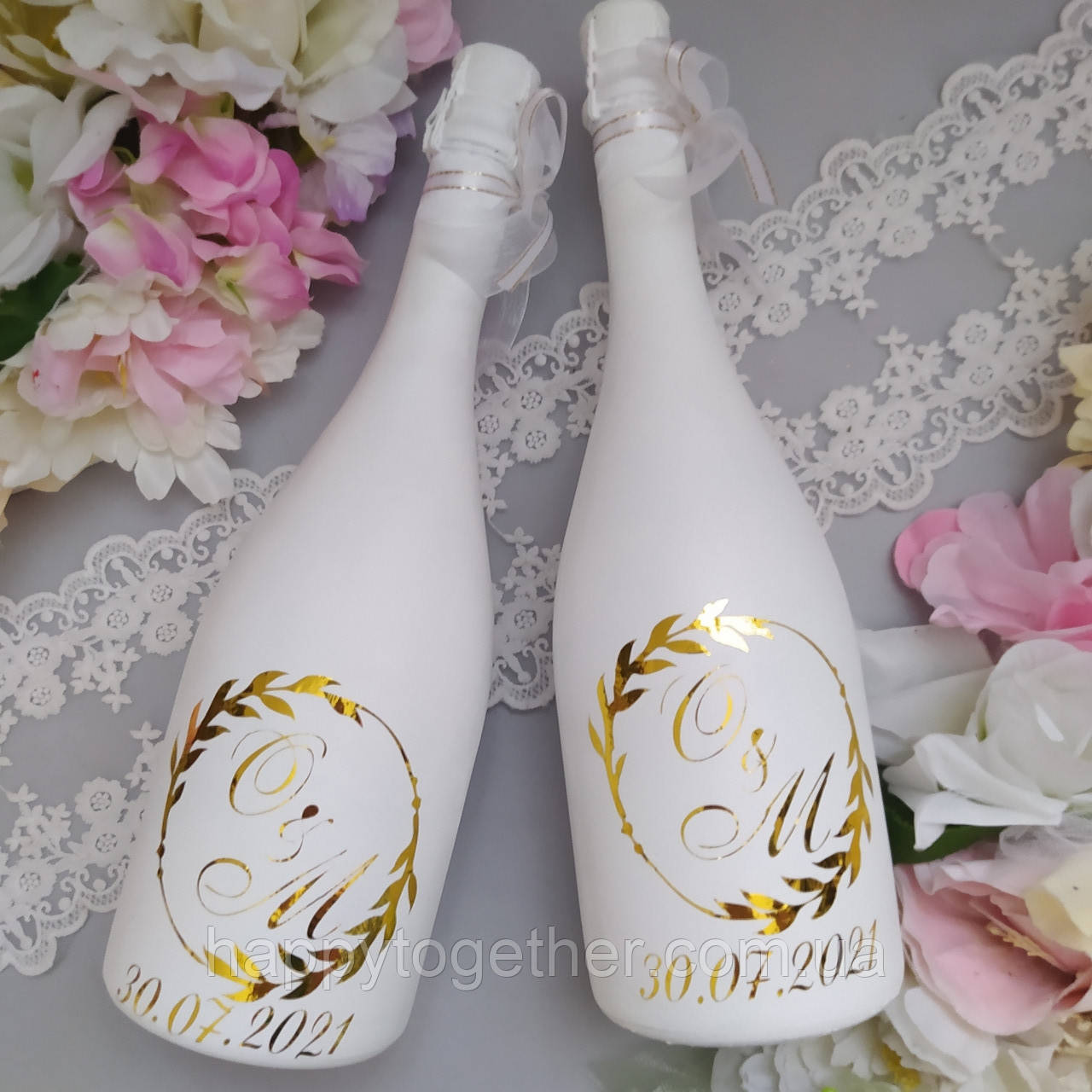 Весільне шампанське декороване золото/срібло (1 бут без вартості шампанського)