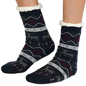 Хутряні чоловіч теплі термошкарпетки (Еко-хутро) зимові Вовняні шкарпетки з підошвою, гальмами і візерунком Розмір 39-42