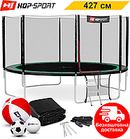 Батуты детские и для взрослых Hop-Sport 14ft (427cm) черно-зеленый. Внешняя сетка / Батуты для детей Германия