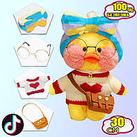 М'яка качочка Cute Toy LaLa fanfan No2 Лалафанфан 30 см у одежці "Heart" з бантом і окулярами Жовта