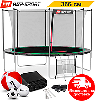 Батуты детские и для взрослых Hop-Sport 12ft (366cm) черный-зеленый. Внутреняя сетка / Батуты для детей