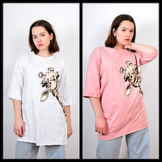 Жіночі футболки подовжені з бічним розрізом оверсайз-великих розміром S, M, L