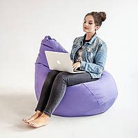Кресло мешок Груша Оксфорд, бескаркасный пуфик, Размер и цвет на выбор Несъемный чехол, XL (ширина 80 см), Сиреневый