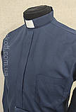 Сорочка для священників темно-синього кольору з довгим рукавом, фото 2