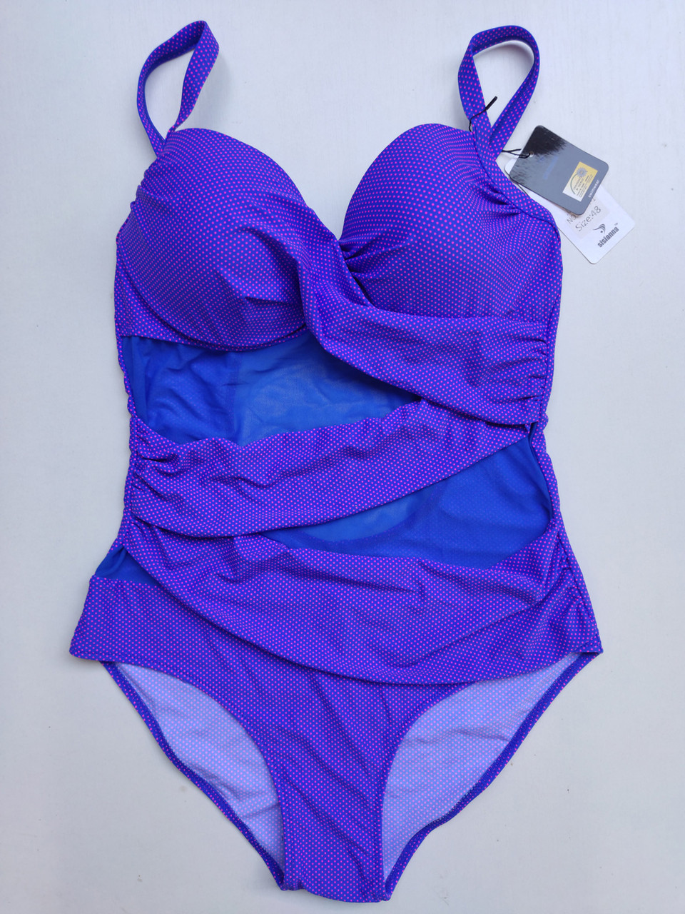 ОПТ Закритий купальник великого розміру в горошок Sisianna 3904-1 фіолетовий на 52 54 56 58 60 розмір