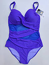 ОПТ Закритий купальник великого розміру в горошок Sisianna 3904-1 фіолетовий на 52 54 56 58 60 розмір, фото 3