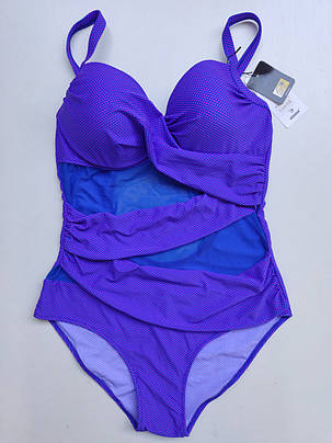 ОПТ Закритий купальник великого розміру в горошок Sisianna 3904-1 фіолетовий на 52 54 56 58 60 розмір, фото 1