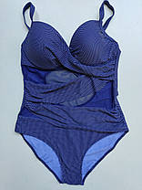 ОПТ Закритий купальник великого розміру в горошок Sisianna 3904-1 синій на 52 54 56 58 60 розмір, фото 5