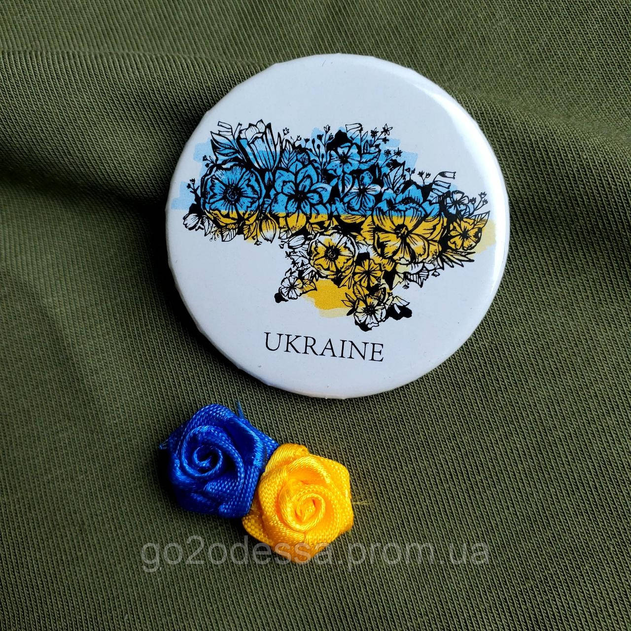 Значок "Украина" Значок "Ukraine" карта в цветах (43 мм), Значки Україна, український авторський значок в патріотичних кольорах
