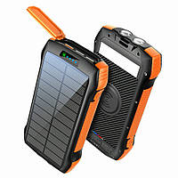 PowerBank на сонячній батареї iBattery F33W з ліхтариком і бездротовою зарядкою QI 33500 mAh чорно-жовтогарячий