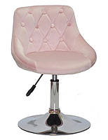 Стілець Foro Button CH-Base рожевий 1021 велюр з каретною стяжкою на хромованій круглій опорі-нозі, фото 2