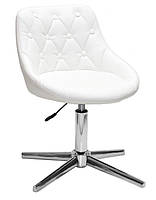 Стілець Foro Button Modern Base білий шкірозамінник із каретною стяжкою на хромованій хрестовині зі стопами, фото 2