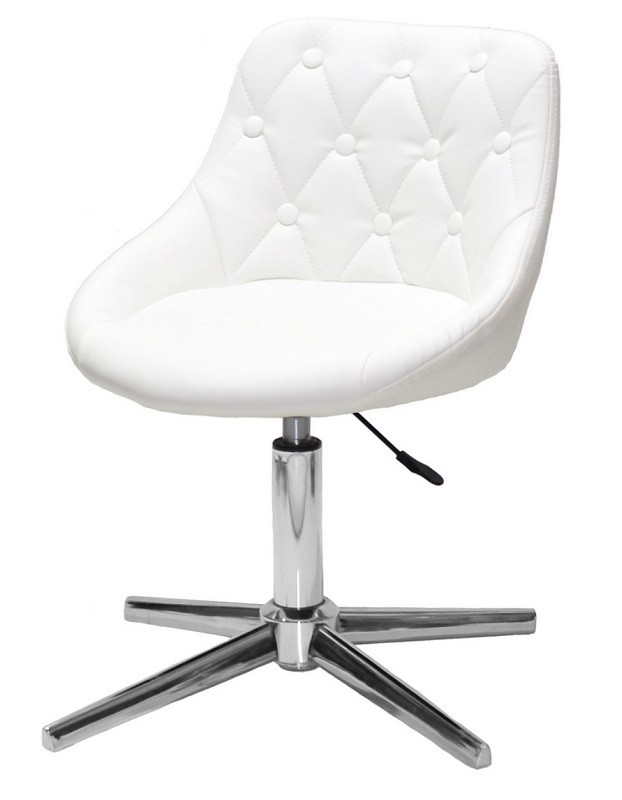 Стілець Foro Button Modern Base білий шкірозамінник із каретною стяжкою на хромованій хрестовині зі стопами, фото 1