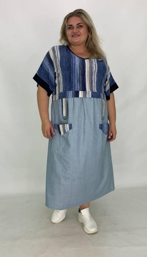 Льняна комбінована сукня" Альфа-2" Великого розміру 64-66 72-74, фото 2