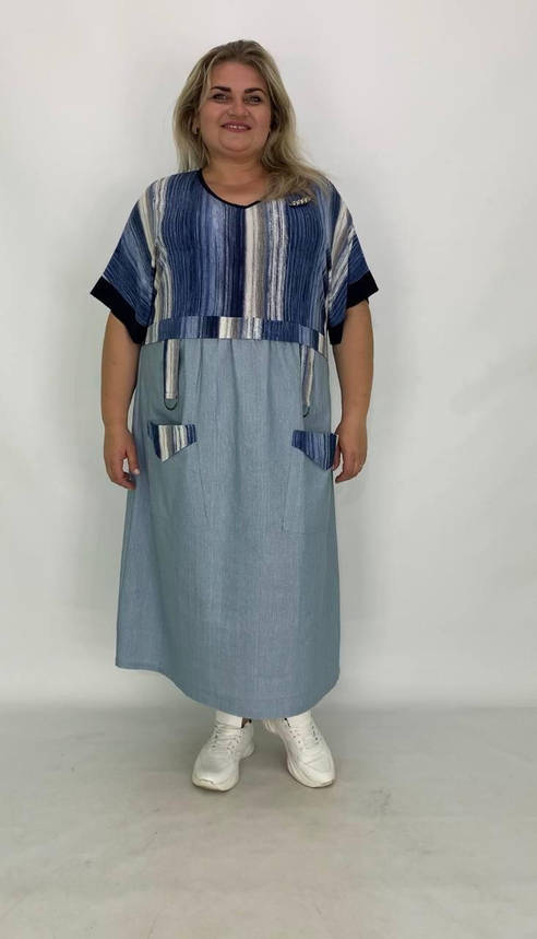 Льняна комбінована сукня" Альфа-2" Великого розміру 64-66 72-74, фото 3