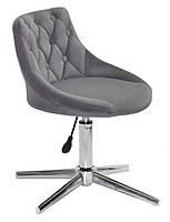 Стілець Foro Button Modern Base сірий 1004 велюр з каретною стяжкою на хромованій хрестовині зі стопами, фото 4