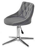 Стілець Foro Button Modern Base сірий 1004 велюр з каретною стяжкою на хромованій хрестовині зі стопами, фото 3