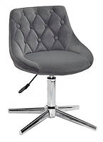 Стілець Foro Button Modern Base сірий 1004 велюр з каретною стяжкою на хромованій хрестовині зі стопами, фото 2