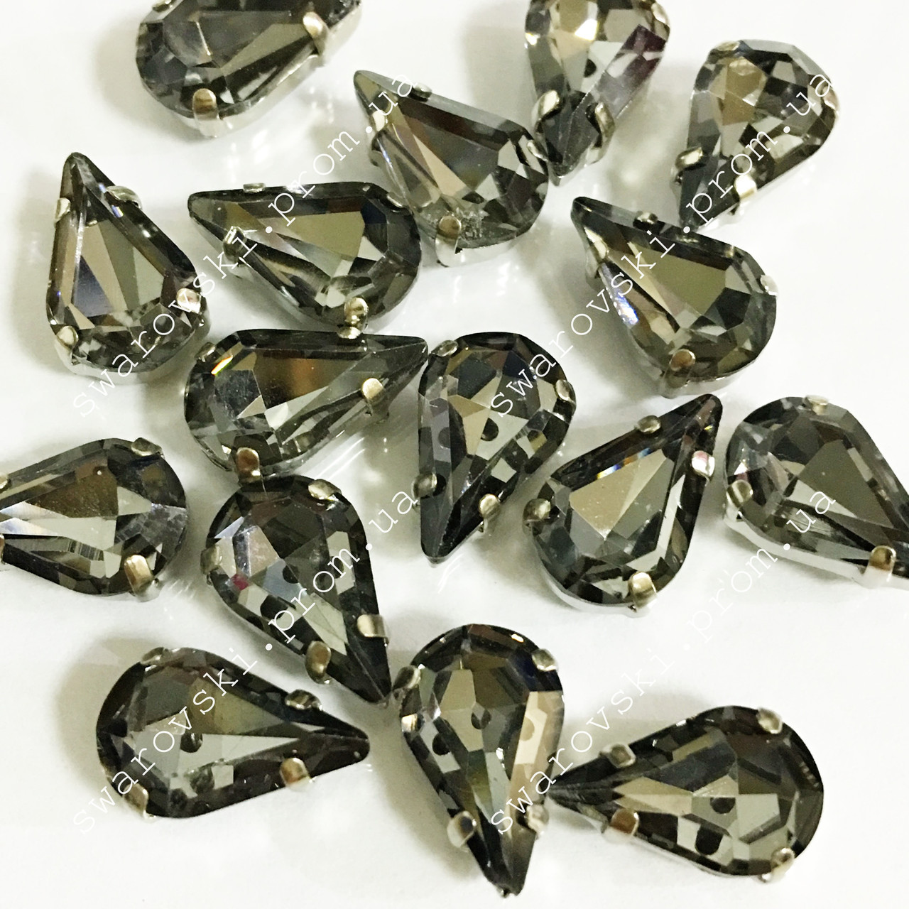 Стрази в цапах, Крапля, Розмір 6x10, Колір Black Diamond