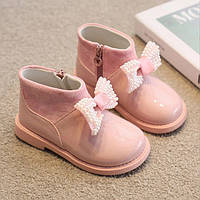 Детские демисезонные ботинки с бантиком для девочки, кожаные ботинки для детей весна/осень, цвет розовый