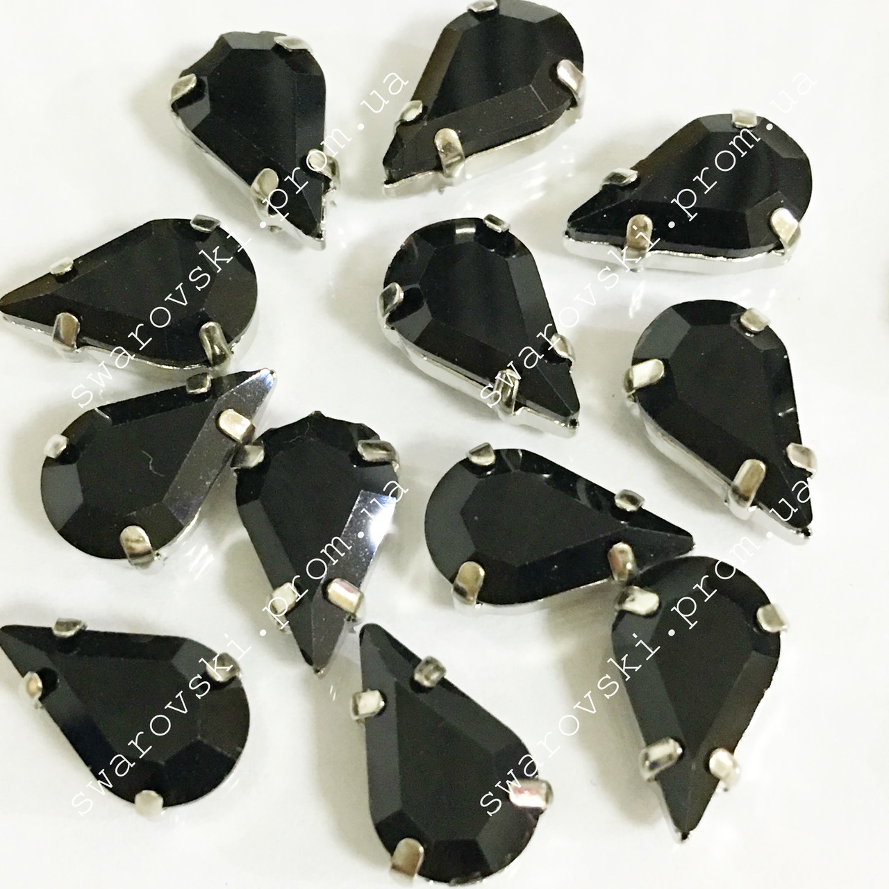 Стрази в цапах, Крапля, Розмір 8x13, Колір Jet, фото 1