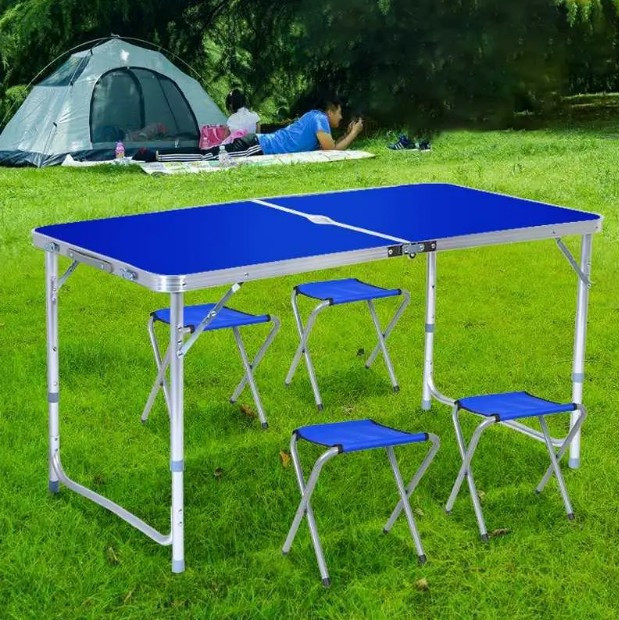 Стіл розкладний для пікніка алюмінієвий та 4 стільці складаний стіл валіза туристичний для відпочинку синій