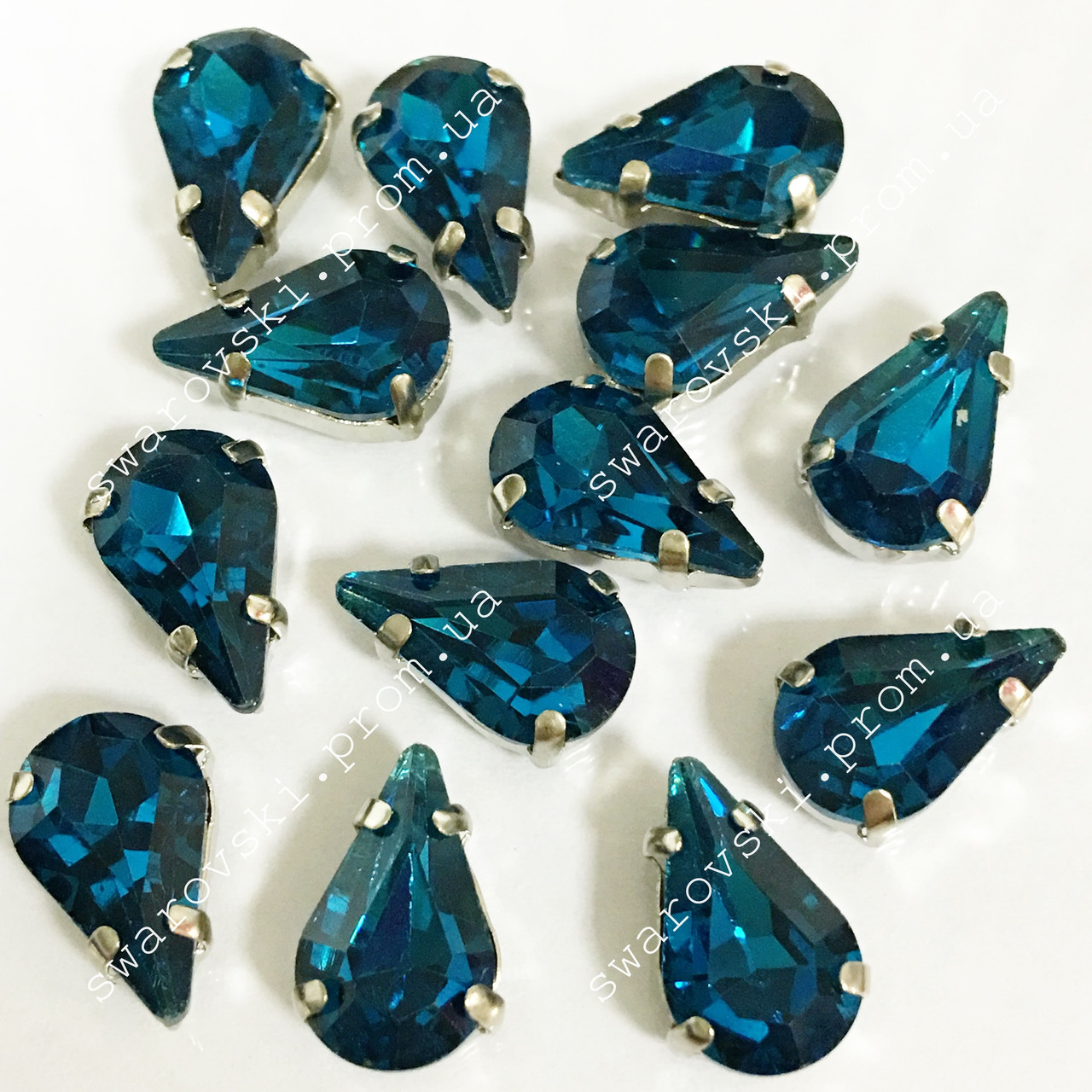 Стрази в цапах, Крапля, Розмір 8x13, Колір Blue Zircon