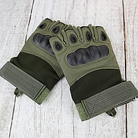 Тактические перчатки беспалые с вставками косточками хаки-оливка Военные штурмовые ВСУ ТРО ЗСУ (Живые фото) L
