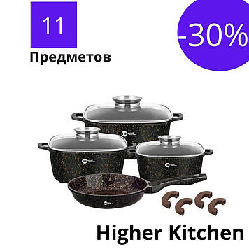 Набір каструль і сковорода з гранітним антипригарним покриттям Higher Kitchen HK-312, Набір кухонного посуду