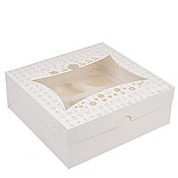 Коробка для капкейків з вікном 240х250х90 (на 9 шт), НР "Сніжинка золота"