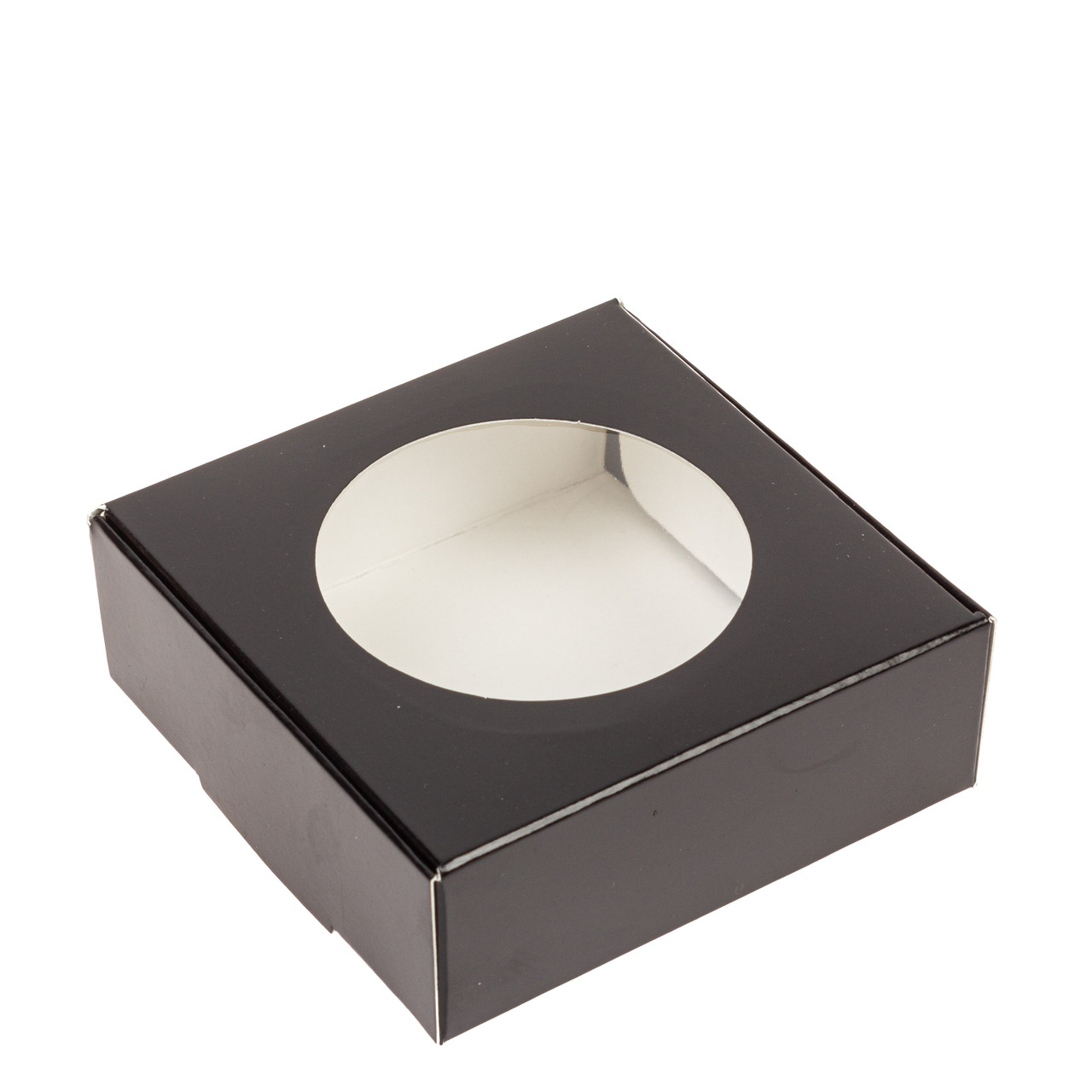 Коробка 100х100х35 для пряника з круглим вікном, чорна, фото 1