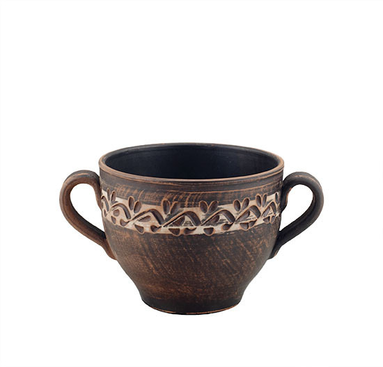 Бульйонниця з ручками глиняна 0,6л (ангоб) KR5110-3