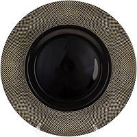 Блюдо сервірувальне 33 см, підставна тарілка, скло, чорний із золотом