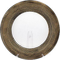 Блюдо сервірувальне 33 см, підставна тарілка, скло, прозорий із золотом