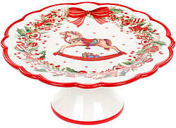 Підставка для торта "Різдво" 21.6 см, кераміка, червоно-біла