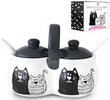 Банка для спецій «Мурчики» подвійна (2х300 мл) керамічна з ложечками, фото 2