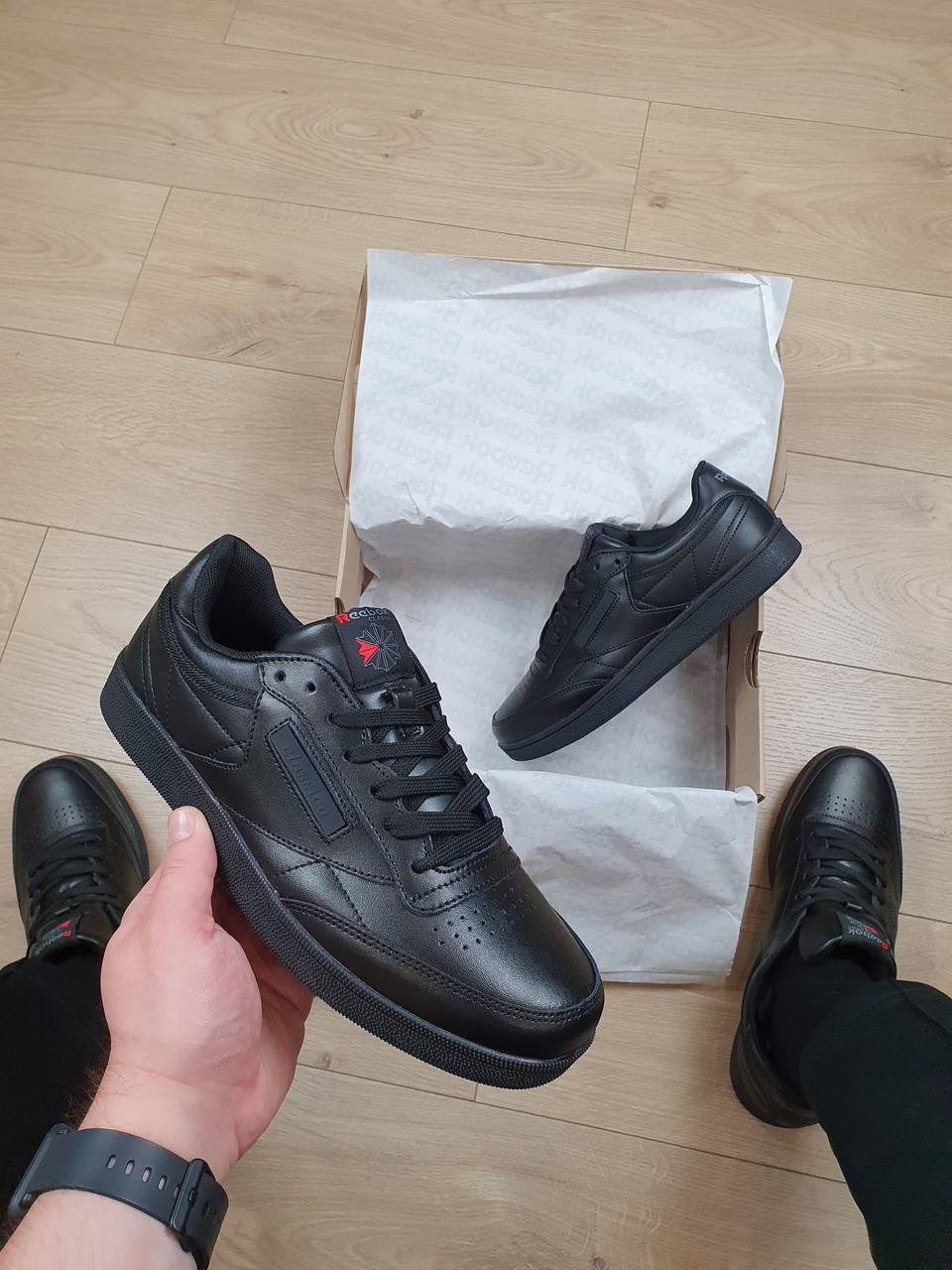 Чорні кросівки чоловічі Reebok Club Black весна літо осінь. Кросси для чоловіків Рібок Клаб в чорному кольорі