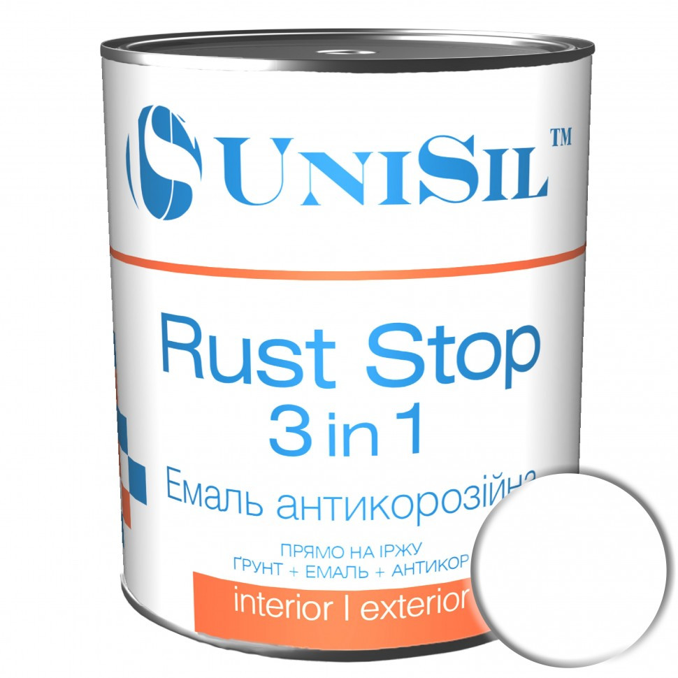 Емаль антикорозійна Unisil Rust Stop 3 in 1, Біла, 0,75 л (1391435914)