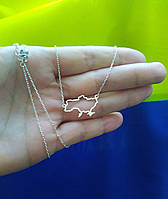 Серебряная цепочка с кулоном карта Украины, серебряное колье Украина патриотическая символика