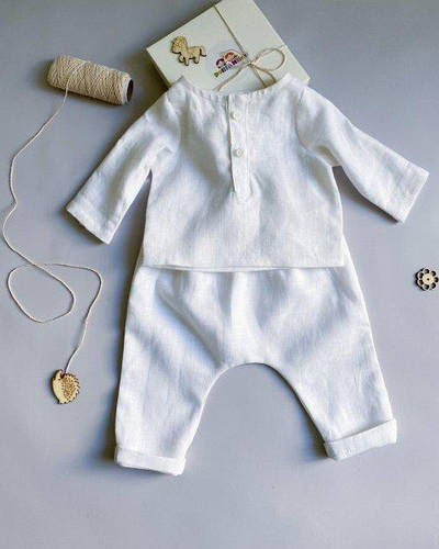 Купить Костюм для крещения мальчика льняной белый, одежда для крещения ...