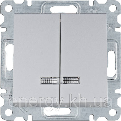 Вимикач 2-кл. з підсвічуванням Hager Lumina Срібний, фото 1