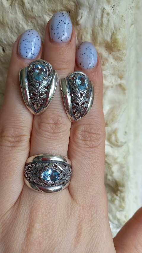 Срібний комплект із топазом, фото 1