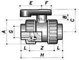 Кульовий кран BVD11 d. 50х1 1/2" ПВХ 2-х-ходовий з внутрішньою різьбою, фото 2