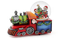 Декоративный водяной шар "Дети на паровозе" с музыкой "Jingle Bells" на заводном механизме 16 см Гранд Презент