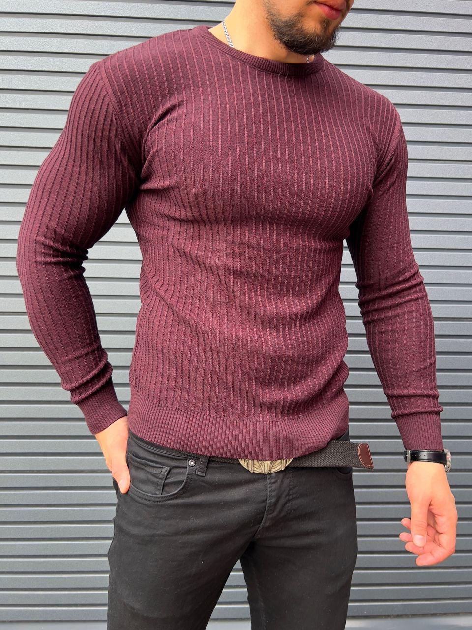 Купить Мужская приталенная кофта весенняя летняя бордовая Свитер ...