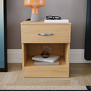 Приліжкова тумбочка біла для спальні на один ящик, тумбочка в спальню \ колір Дуб сонома